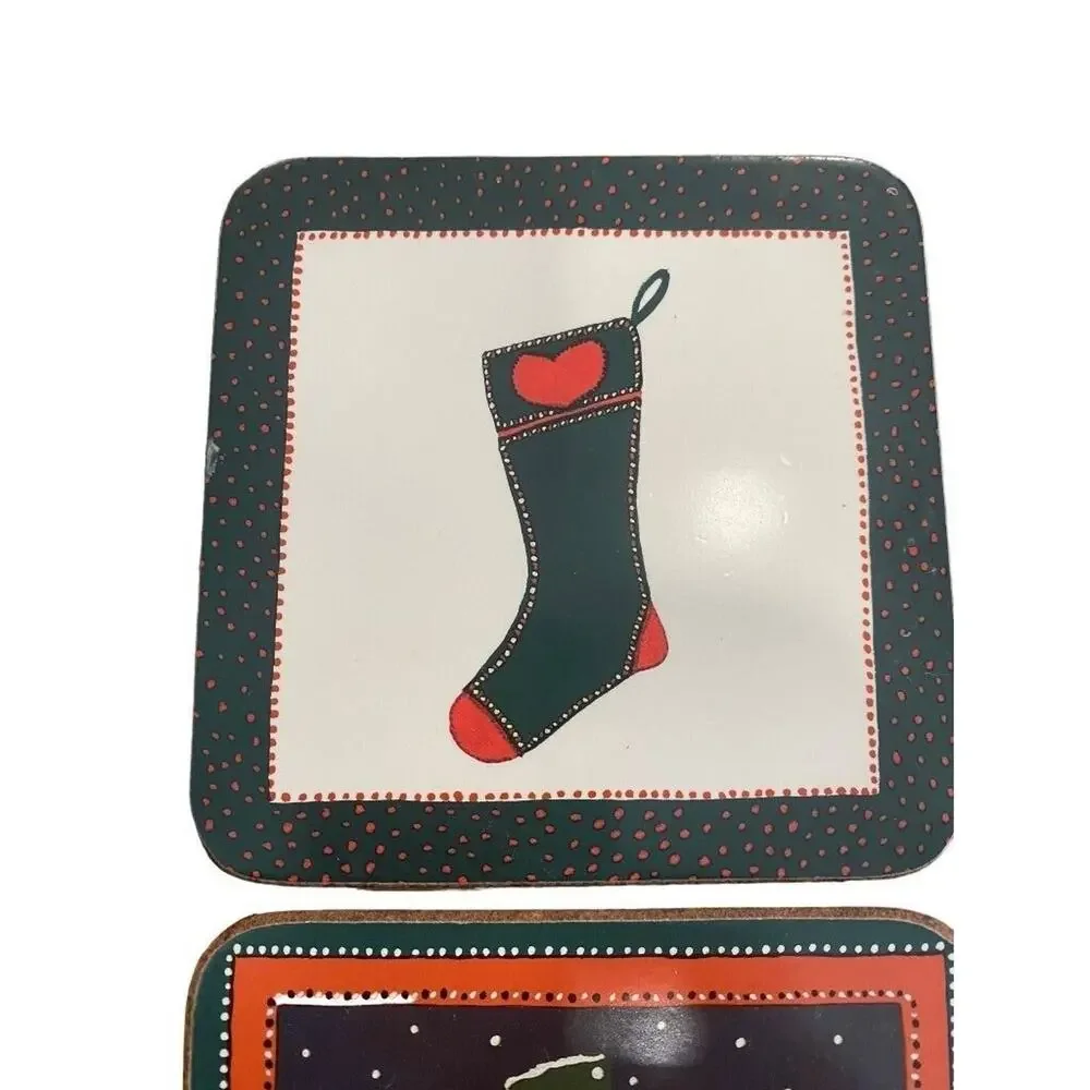 Set of 4 Pimpernel Christmas Coasters Santa Snowman Stocking Pudding